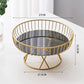 Elegant Iron Art Glass Serving Tray(Black Glass) -Round Design with Gold Finish 27*13.5*17.5cm