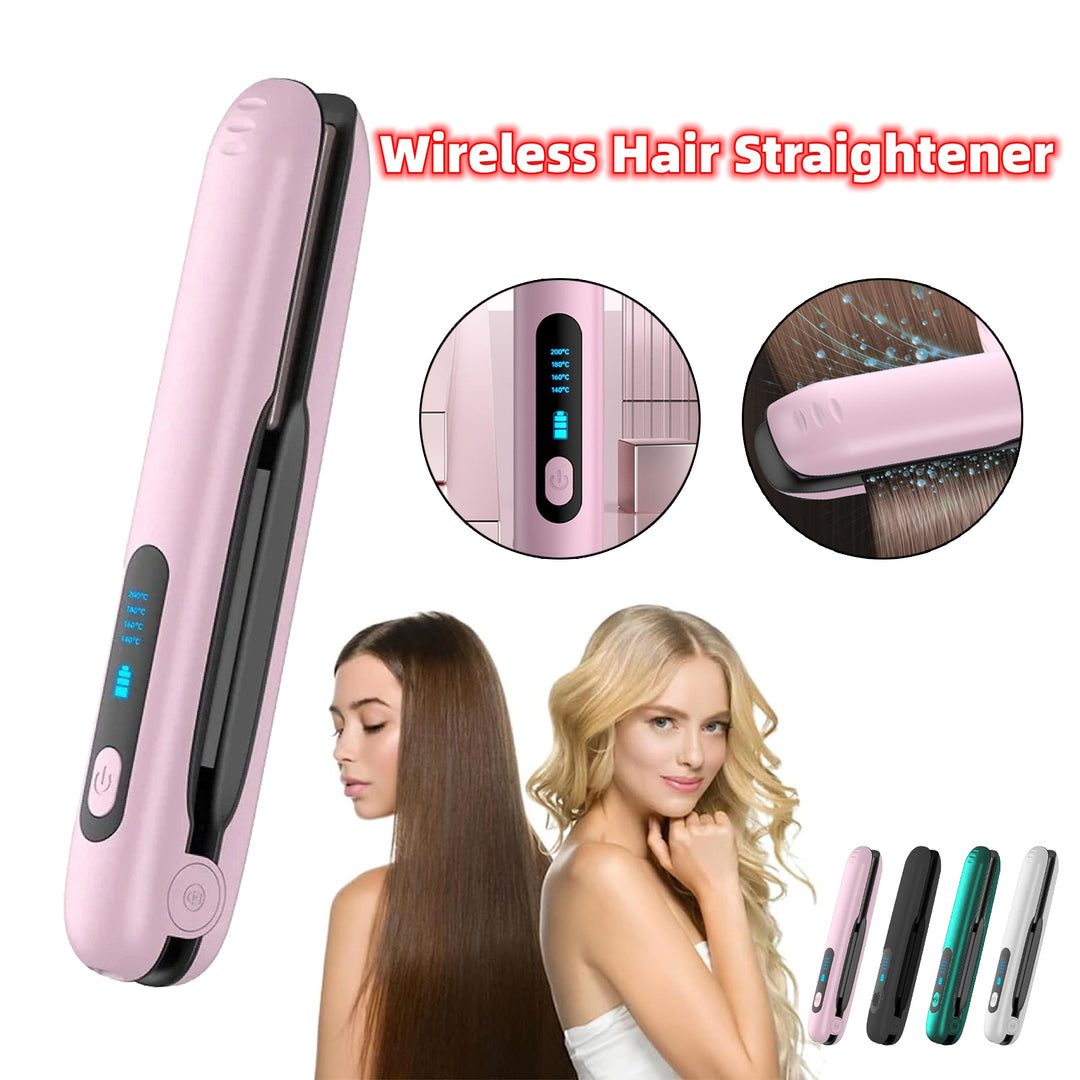 White Wireless Rechargeable Hair Straightener with 5000mAh Battery - Portable Design & Adjustable Temperature