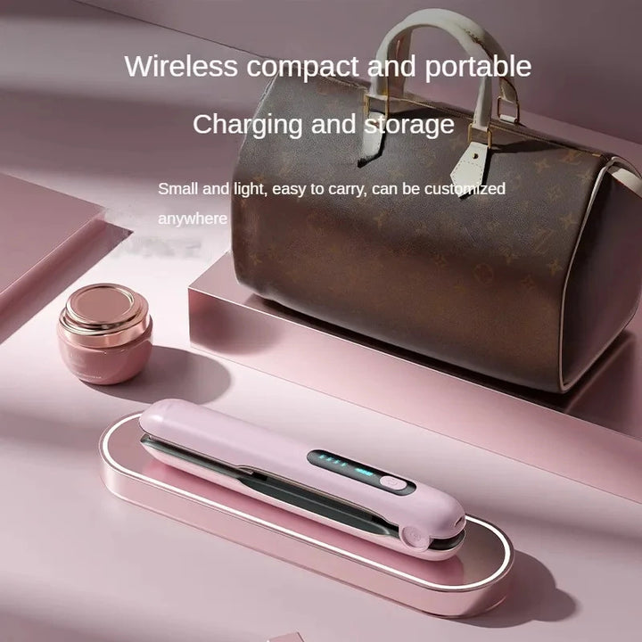 Pink Wireless Rechargeable Hair Straightener with 5000mAh Battery - Portable Design & Adjustable Temperature