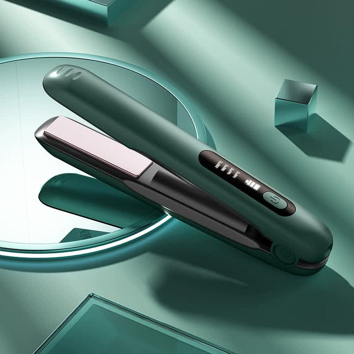 Green Wireless Rechargeable Hair Straightener with 5000mAh Battery - Portable Design & Adjustable Temperature