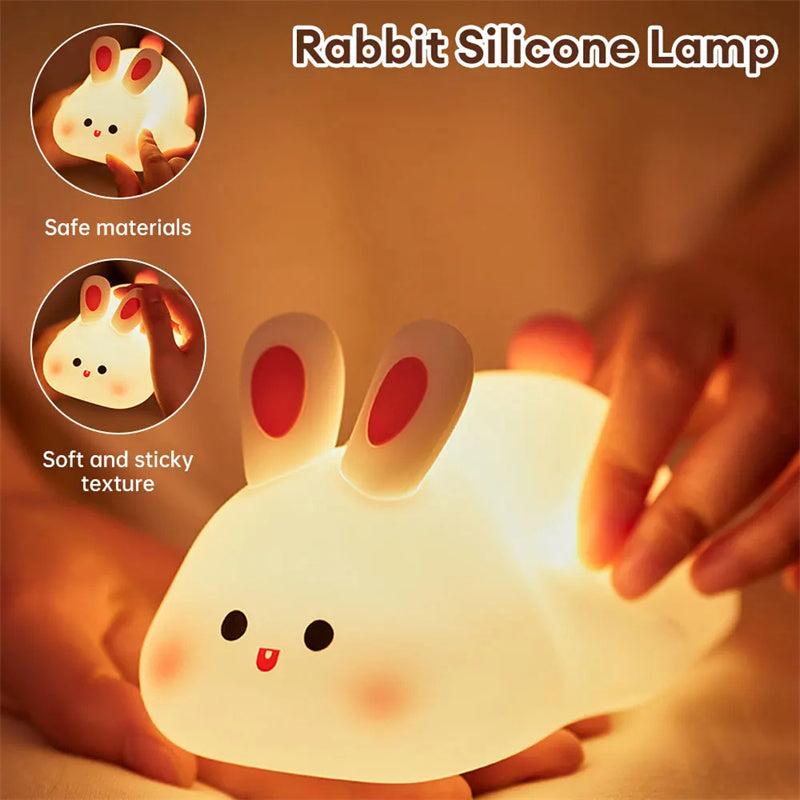 Cute Silicone Rabbit Night Light with Voice Control