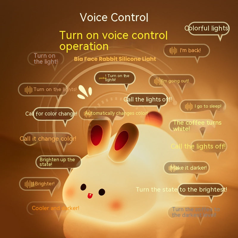 Cute Silicone Rabbit Night Light with Voice Control