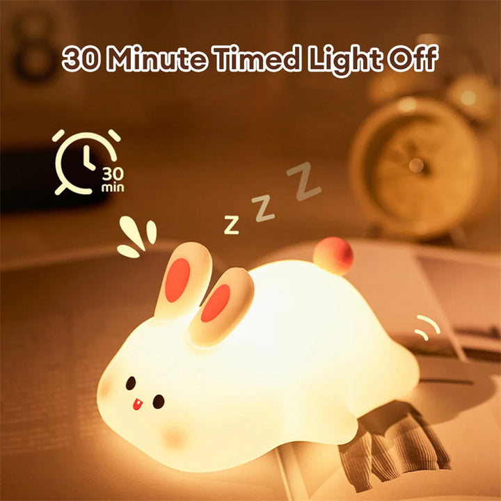 Cute Silicone Rabbit Night Light with Voice Control