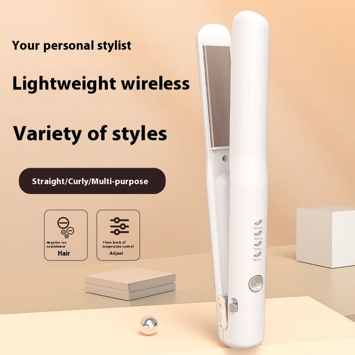 White Portable Wireless Hair Straightener with Adjustable Temperature - USB Type-C Charging, Lightweight Design