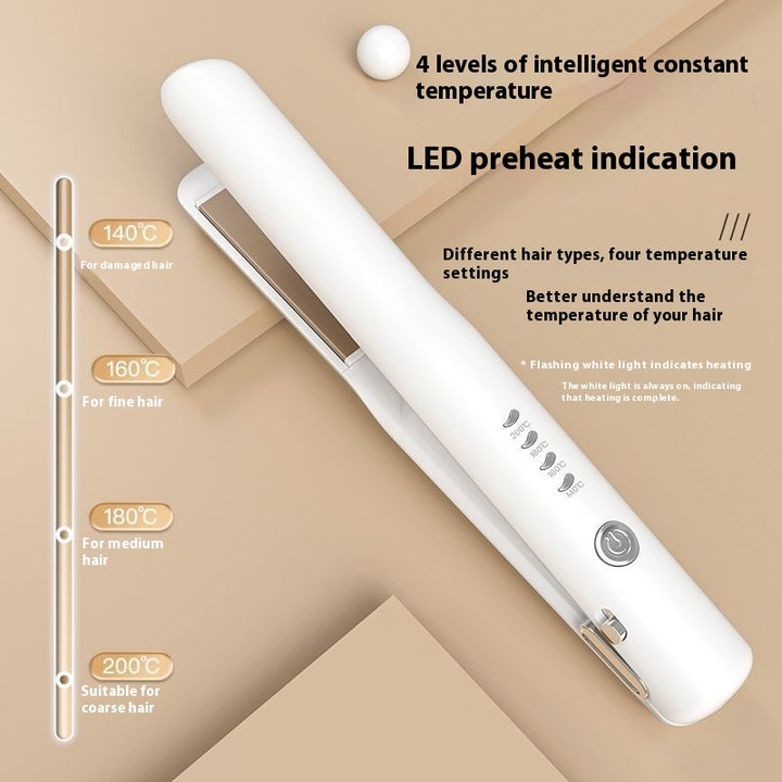 White Portable Wireless Hair Straightener with Adjustable Temperature - USB Type-C Charging, Lightweight Design