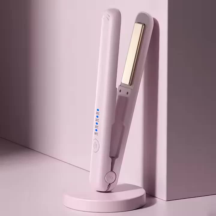 Pink Portable Wireless Hair Straightener with Adjustable Temperature - USB Type-C Charging, Lightweight Design