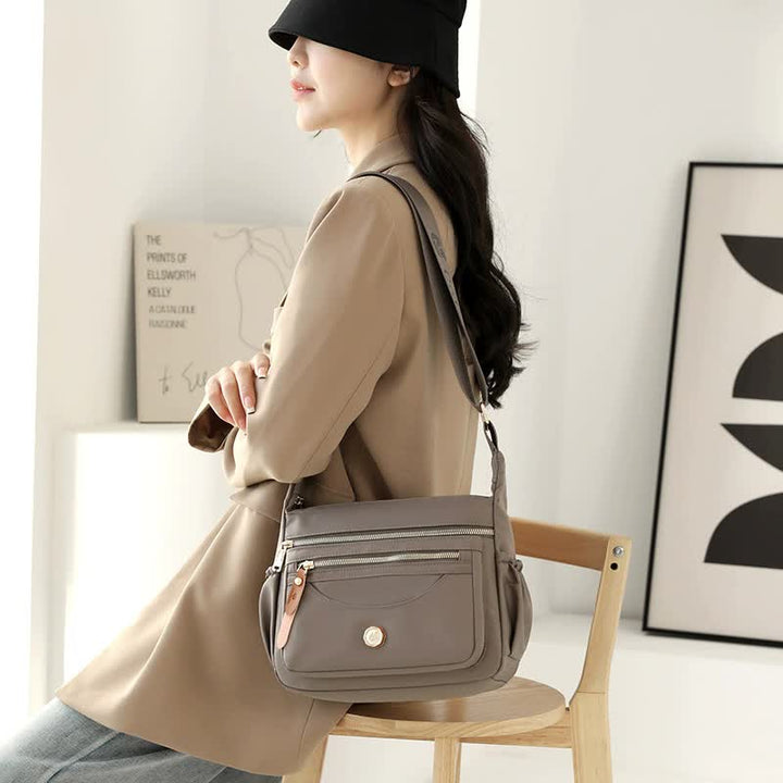 Coffee Nylon Crossbody Bag with Multiple Compartments - Compact and Stylish Design