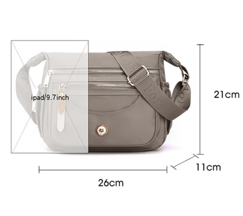 Coffee Nylon Crossbody Bag with Multiple Compartments - Compact and Stylish Design