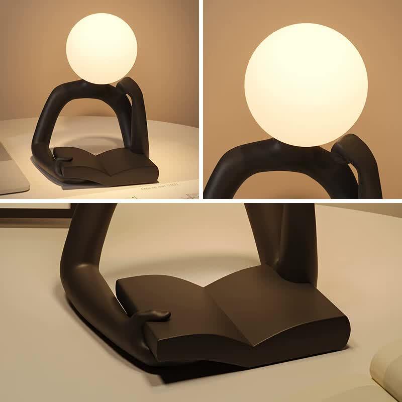 Black Creative Book Reader Desk Lamp - USB Powered, Modern Resin Design