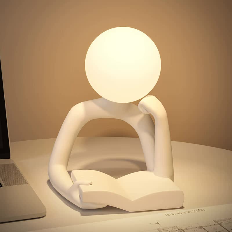 White Creative Book Reader Desk Lamp - USB Powered, Modern Resin Design