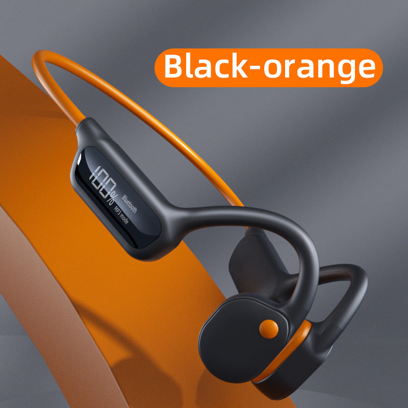 Black-orange Waterproof Bone Conduction Bluetooth Headset - 32GB Memory, Lightweight & Durable for Sports