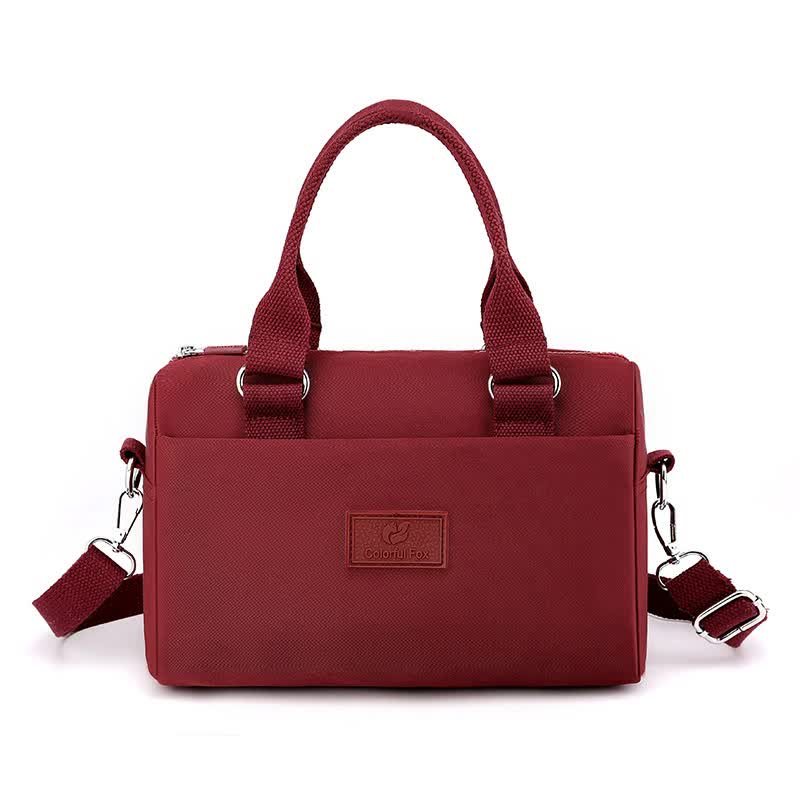 0486# Red Multifunctional Nylon Shoulder Bag - Lightweight and Spacious Handbag for Women, 27x18x14cm