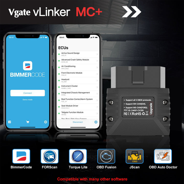 (Bluetooth 3.0 version) Vgate vLinker MC+ Bluetooth OBD2 Diagnostic Scanner - Supports Multiple Car Models & Advanced Protocols, Compatible with Android and iOS