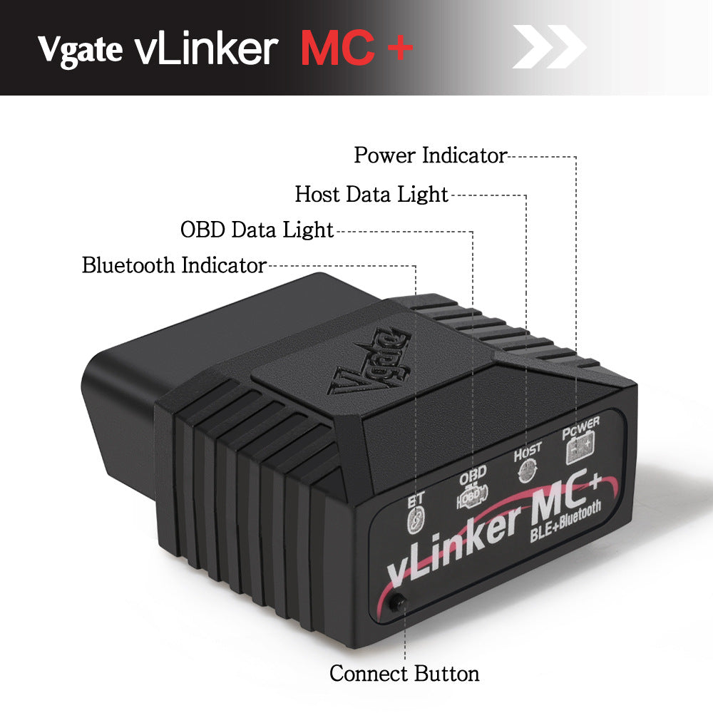 (Bluetooth 4.0 version) Vgate vLinker MC+ Bluetooth OBD2 Diagnostic Scanner - Supports Multiple Car Models & Advanced Protocols, Compatible with Android and iOS