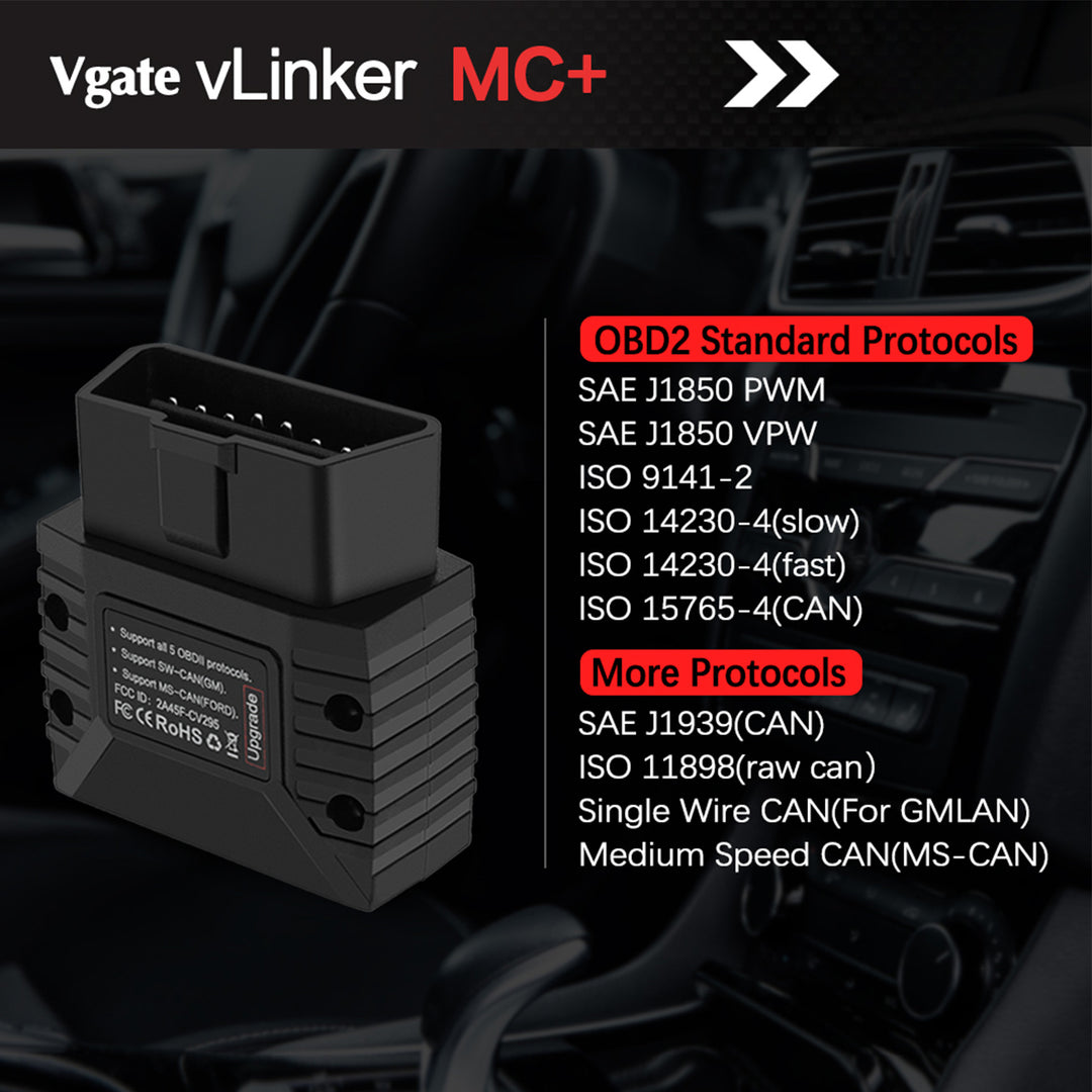 (Bluetooth 4.0 version) Vgate vLinker MC+ Bluetooth OBD2 Diagnostic Scanner - Supports Multiple Car Models & Advanced Protocols, Compatible with Android and iOS