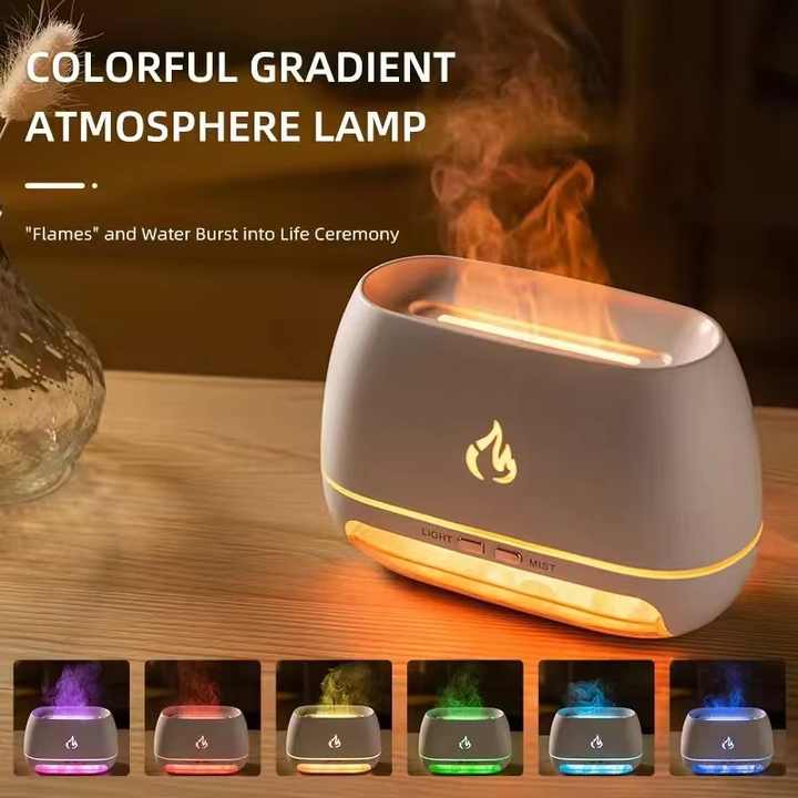 Black LED Flame Aromatherapy Diffuser with Humidifier - Ambient Light Essential Oil Diffuser