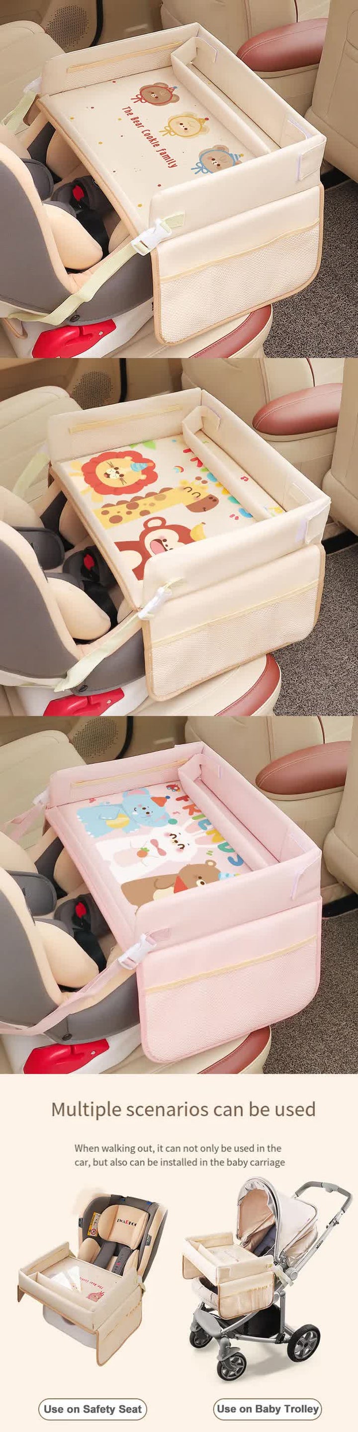 Bear Children's Portable Car Seat Activity Tray - Multifunctional Travel Desk