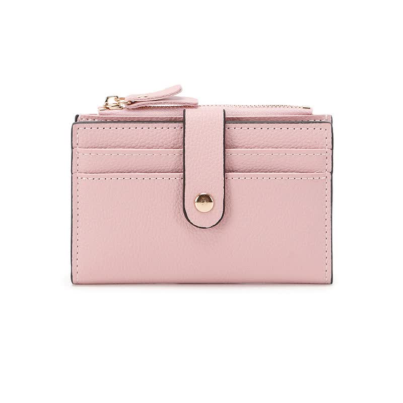 3 PCS Pink Women's Small Zipper Snap Card Wallet, Ladies PU Leather Credit Card Holder with Coin Pocke