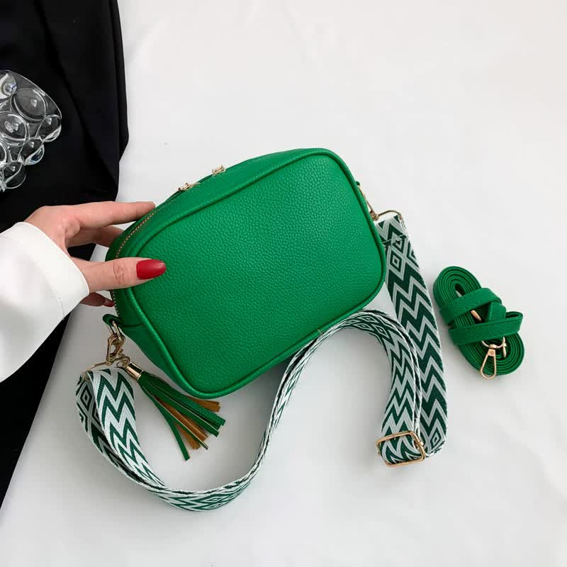 Green Trendy Crossbody Shoulder Bag with Tassel Accent - Compact and Stylish