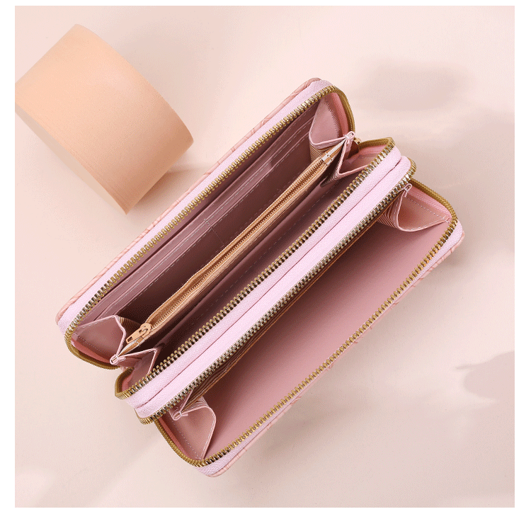 2 PCS Black Elegant Floral Embossed Long Wallet with Double Zipper