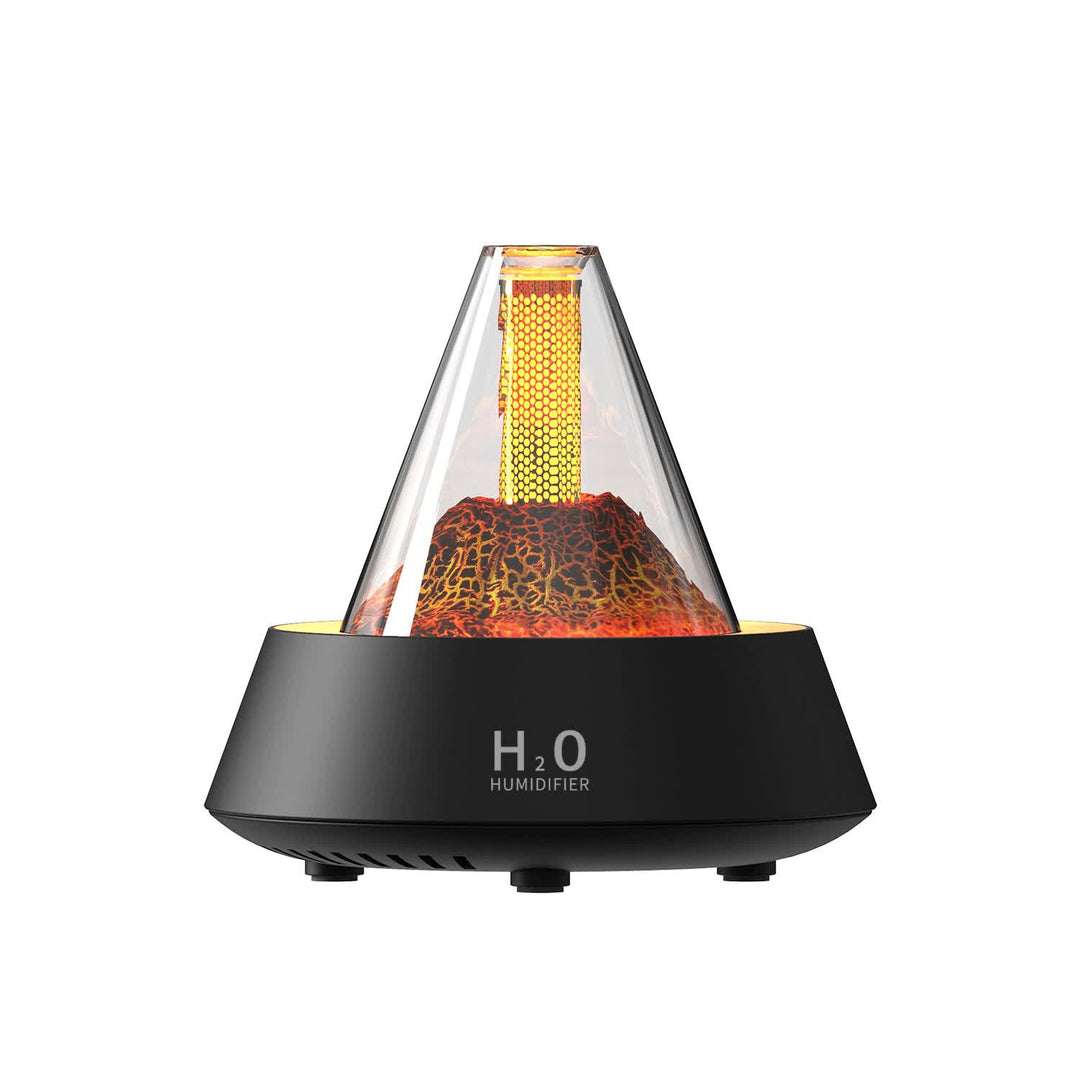 Black Pyramid Flame Mist Humidifier with Ambient Lighting - Ultrasonic Aromatherapy Diffuser