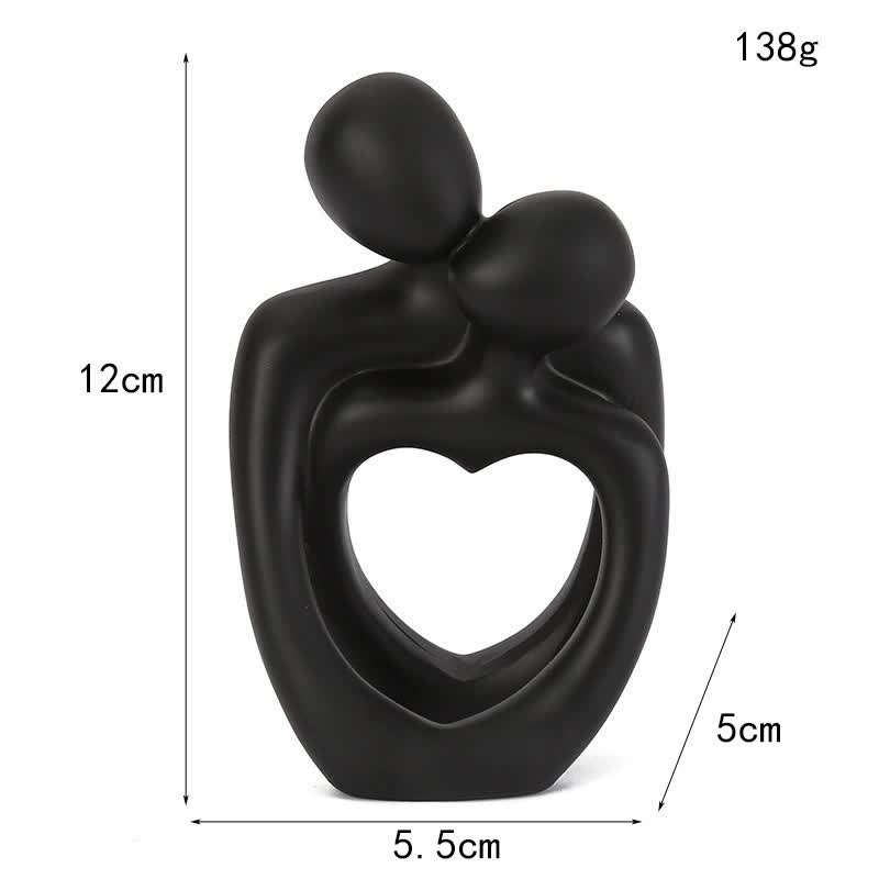 Black Romantic Couple Figurine with Heart Design - Modern Minimalist Decorative Statue