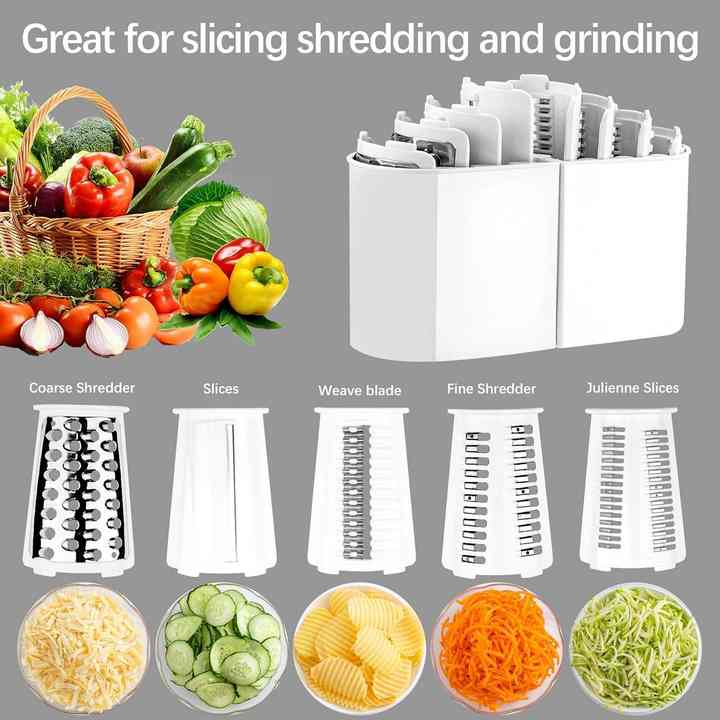 Green 10-in-1 Manual Vegetable Slicer with Interchangeable Blades - Multifunctional Rotary Grater and Shredder for Kitchen Use