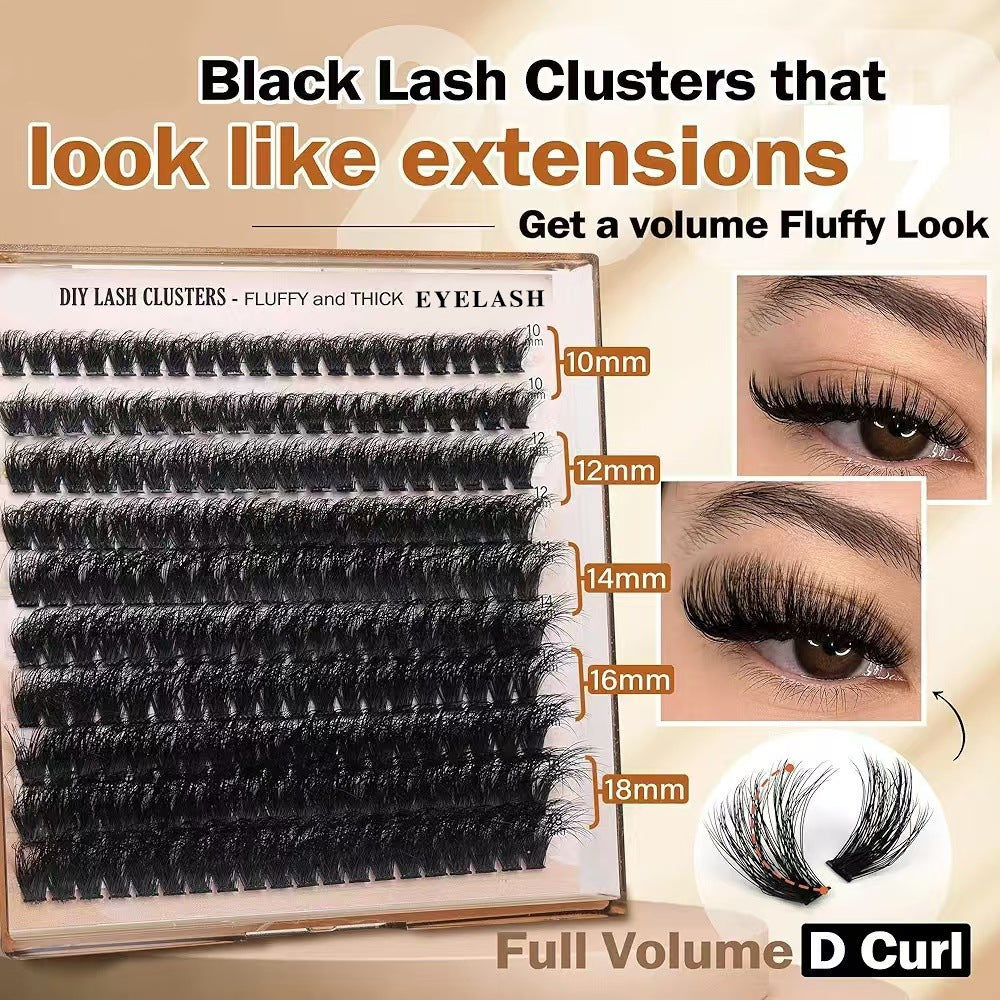 3 PCS DIY Lash Clusters Kit - 100D Fluffy & Thick False Eyelashes with Adhesive and Tools