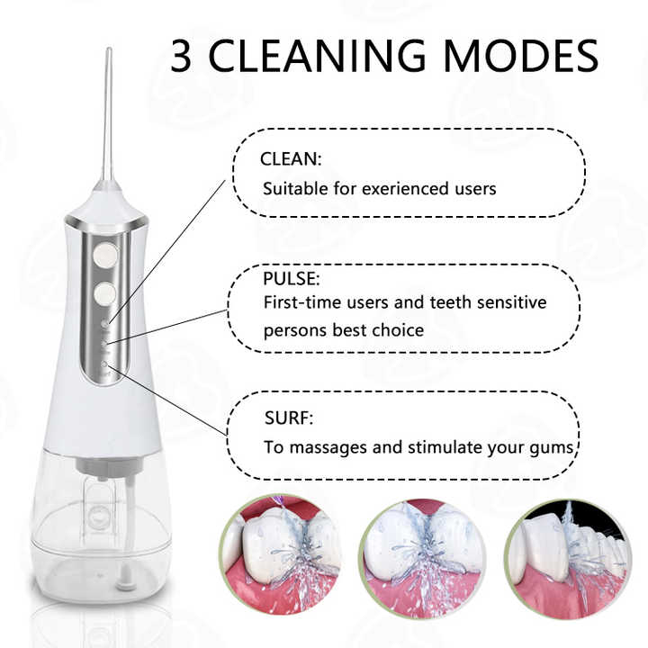 White 300ML Cordless Water Flosser with 5 Nozzles - Rechargeable Portable Oral Irrigator