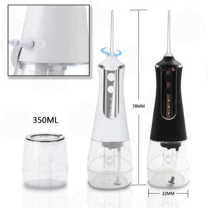 Black 300ML Cordless Water Flosser with 5 Nozzles - Rechargeable Portable Oral Irrigator