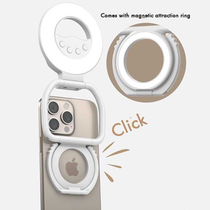 Foldable Clip-On Selfie Ring Light with Stand - Adjustable Brightness for Smartphones