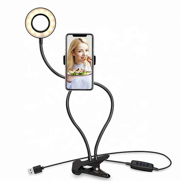 Flexible LED Ring Light with Phone Holder - Adjustable Brightness & Clip Base