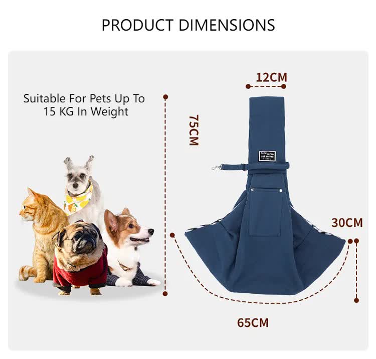 Black Adjustable Pet Sling Carrier Bag - Comfortable and Hands-Free Design