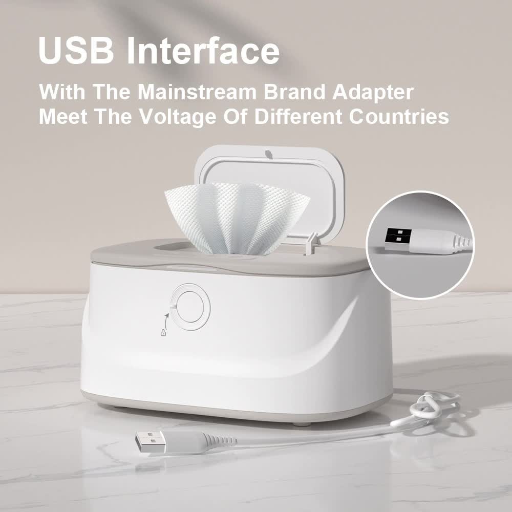 Grey USB-Powered Baby Wet Wipes Warmer - Portable and Adjustable Heating