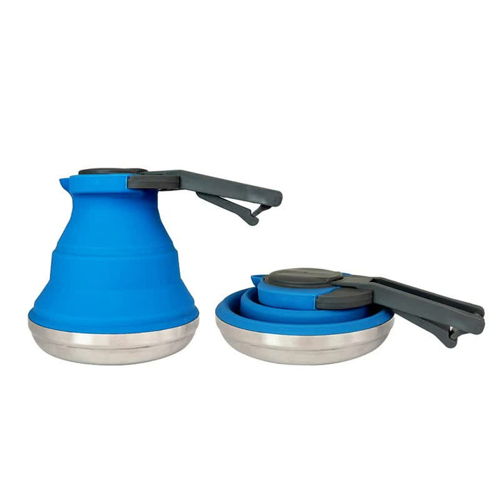 Blue 304 Stainless Steel Collapsible Silicone Tea Kettle - Portable and Heat-Resistant Design