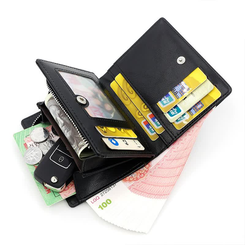 Black Men’s RFID Blocking Leather Wallet - Slim and Compact Design