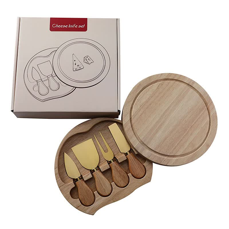 Gold Premium Wooden Cheese Board Set with Knives - Perfect for Entertaining