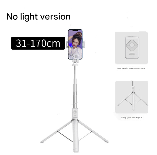 White No Light 3-in-1 Bluetooth Selfie Stick with Tripod and Remote Control - Adjustable for Smartphones