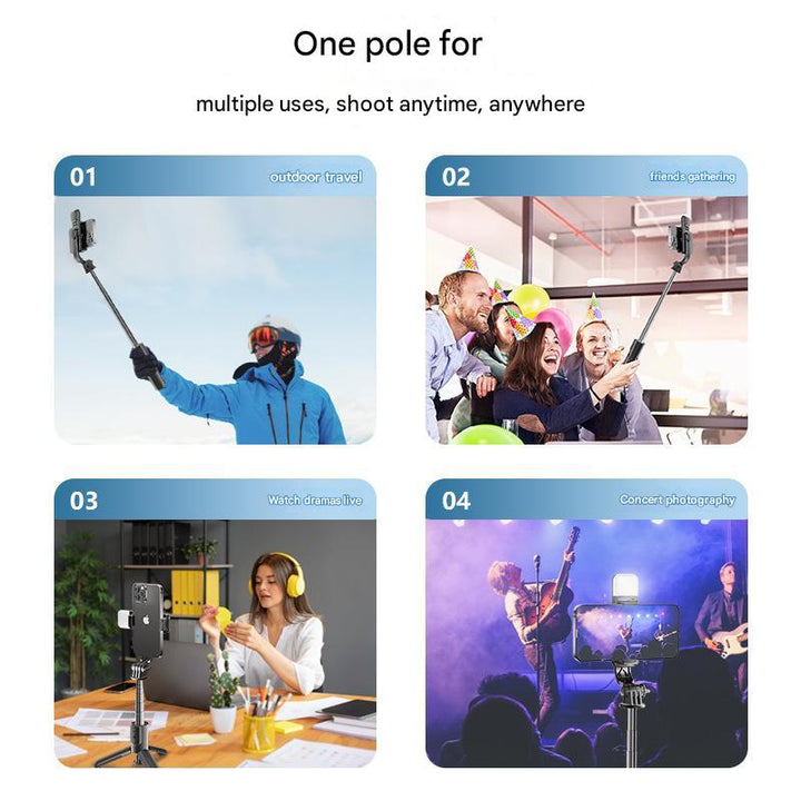 White Portable Selfie Stick Tripod with Bluetooth Remote - Compact and Adjustable