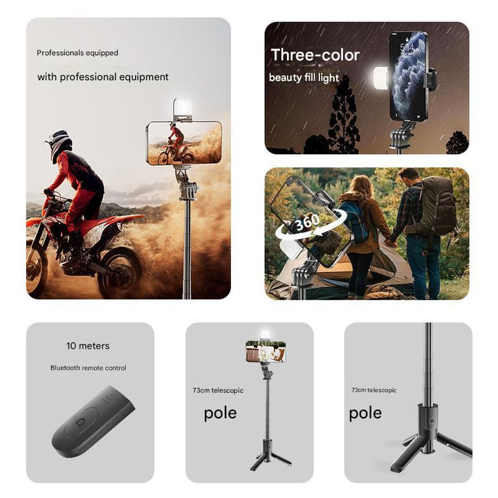 White With Light Portable Selfie Stick Tripod with Bluetooth Remote - Compact and Adjustable