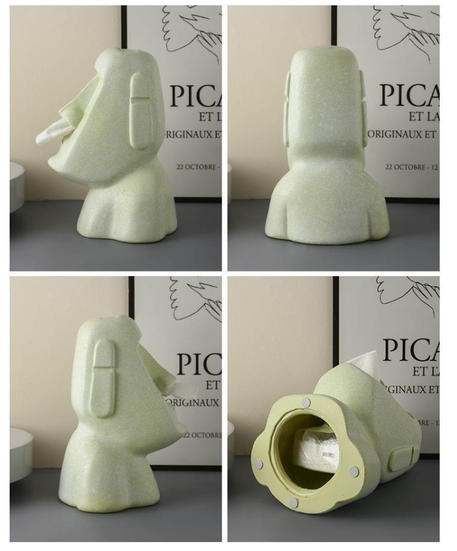 Green Creative Moai Tissue Holder - Fun and Unique Decorative Dispenser