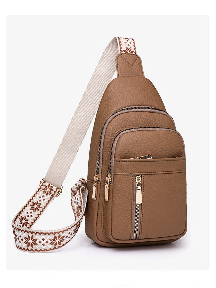 Khaki Stylish PU Leather Crossbody Sling Bag - Compact and Multi-Functional