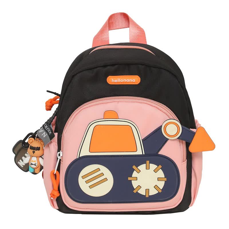 Black Kids' Cartoon Backpack - Adorable Excavator Design with Spacious Compartments