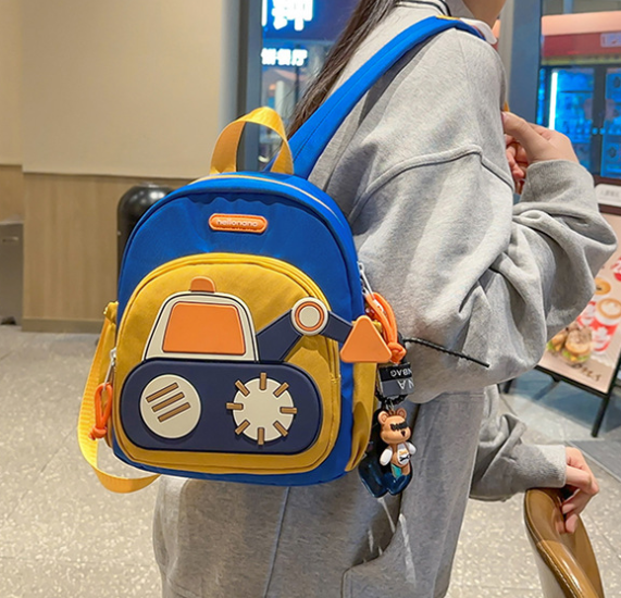 Blue Kids' Cartoon Backpack - Adorable Excavator Design with Spacious Compartments