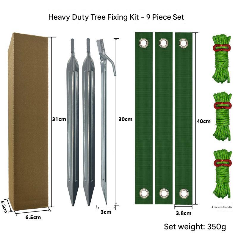 Silver Spike Heavy-Duty Tree Anchoring Kit - 9-Piece Set with Ground Stakes, Straps, and Ropes