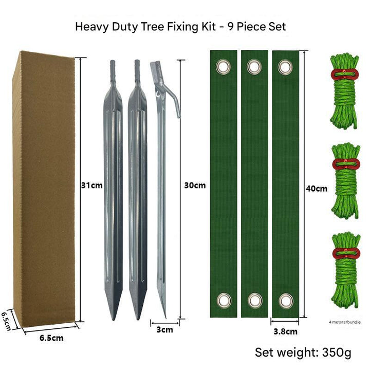 Silver Spike Heavy-Duty Tree Anchoring Kit - 9-Piece Set with Ground Stakes, Straps, and Ropes