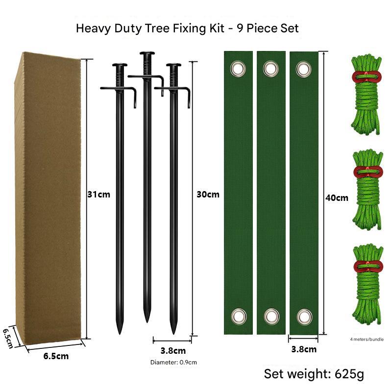 Black Spike Heavy-Duty Tree Anchoring Kit - 9-Piece Set with Ground Stakes, Straps, and Ropes