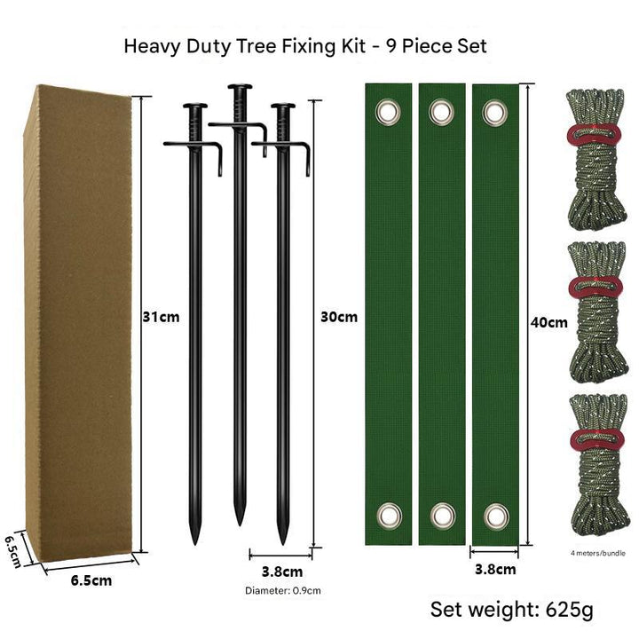 Black Spike Army Green Windscreens Heavy-Duty Tree Anchoring Kit - 9-Piece Set with Ground Stakes, Straps, and Ropes