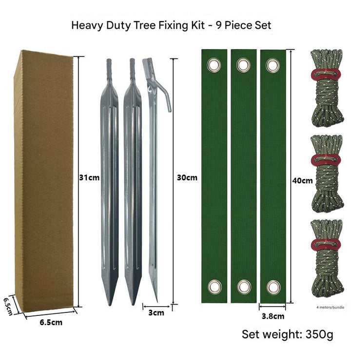 Silver Spike Army Green Windscreens Heavy-Duty Tree Anchoring Kit - 9-Piece Set with Ground Stakes, Straps, and Ropes