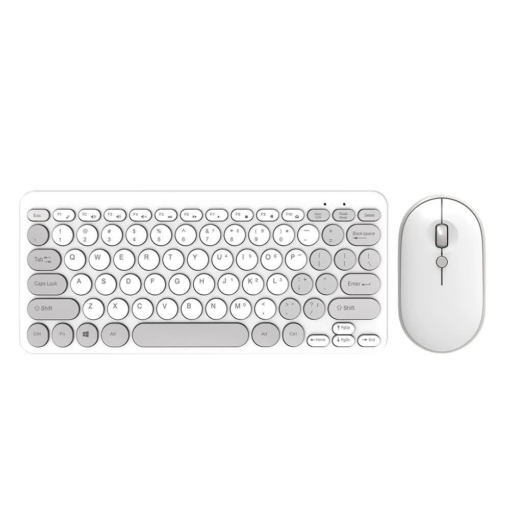 Light Grey Wireless Retro Keyboard and Mouse Set - Compact and Colorful Design